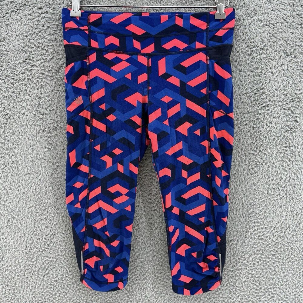 Athleta Bloom Chaturanga Capri Leggings Blue/Pink Geometric Crop Gym Yoga Size S